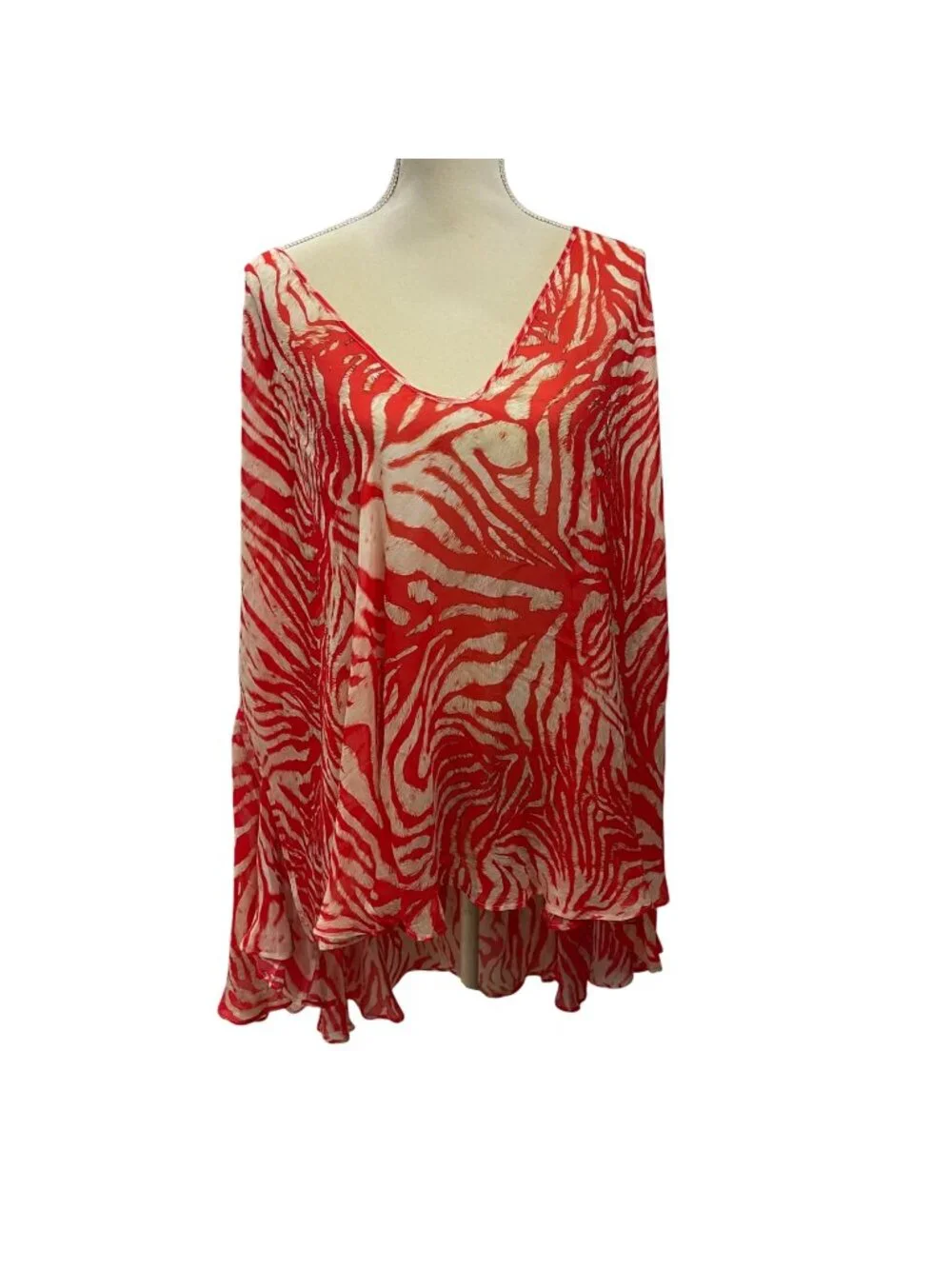 SKIMS Mini Kaftan Swim Cover Women’s Plus Size 2X Carmine Zebra Print Sheer NEW